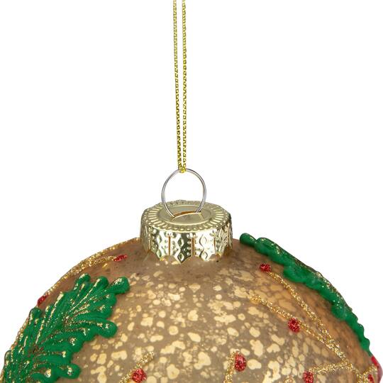 4" Gold Holly Berry Mercury Glass Ball Christmas Ornament